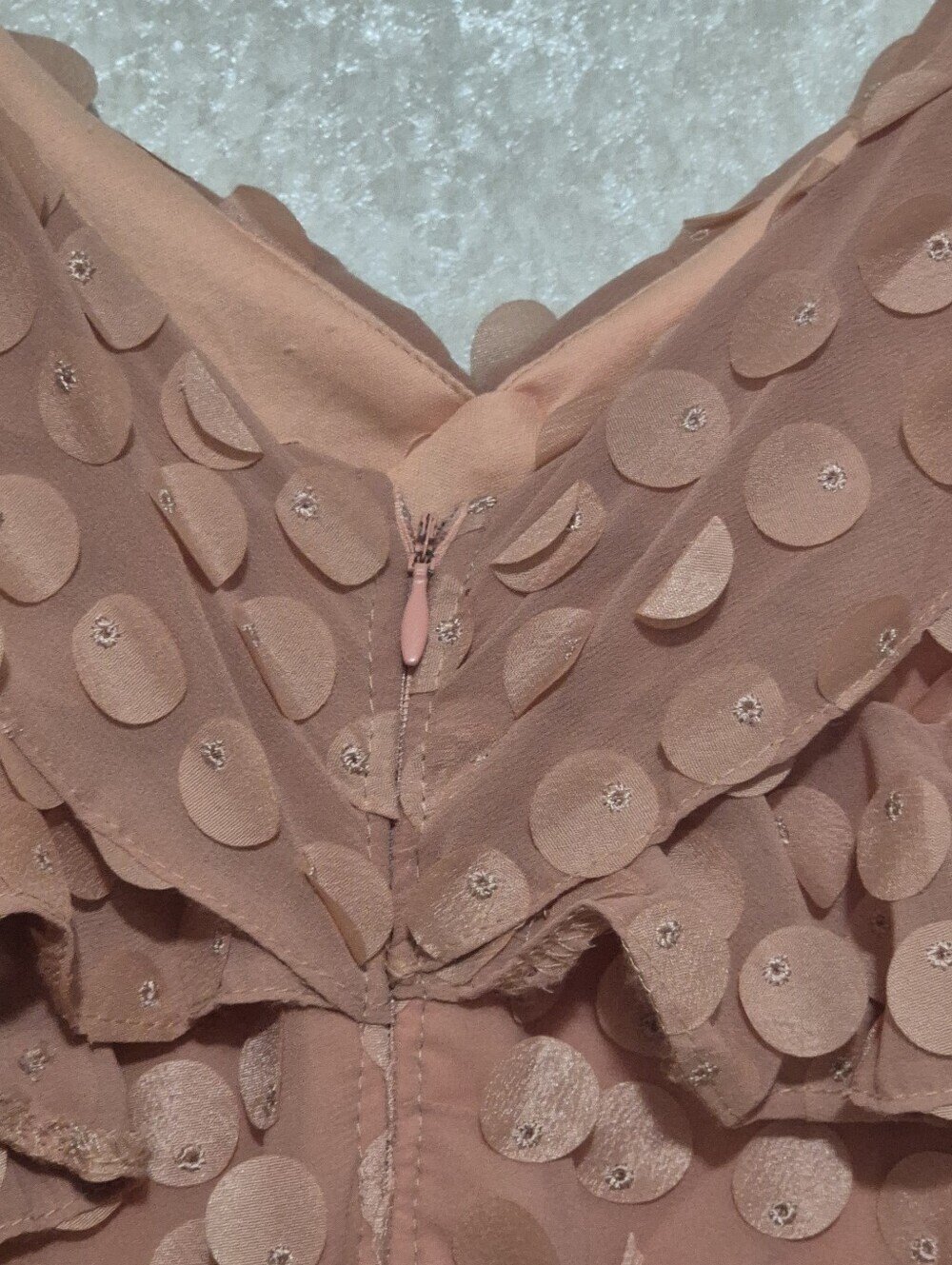 ROSEVELVET Spaghetti-Strap Dusty Rose Maxi Dress-Textured Polka Motif-Size:L - Picture 9 of 13